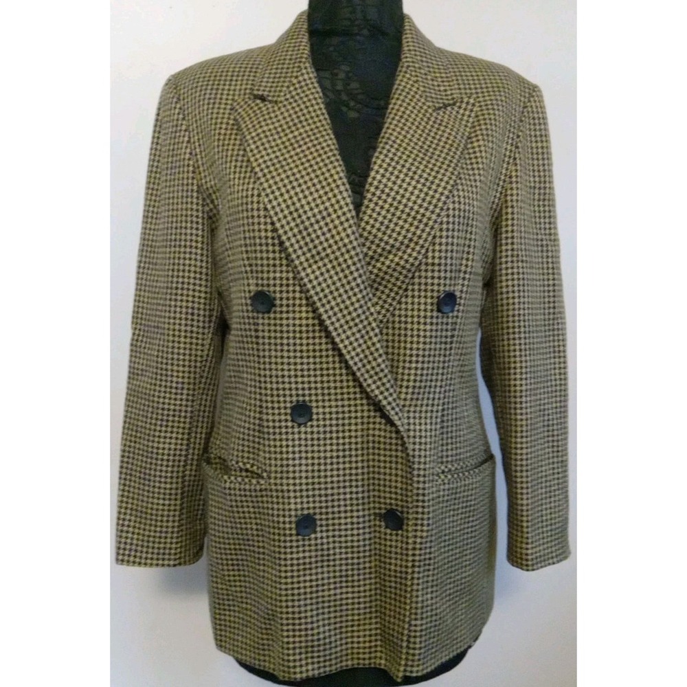 Pendleton Women Beige Black Lined Houndstooth Woolblend Blazer Size 8